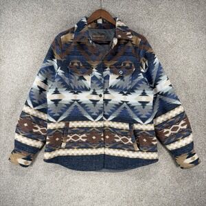 Southwest Aztec Jacket Western Blue Brown Boho Women's M Victory Outfitters Cozy